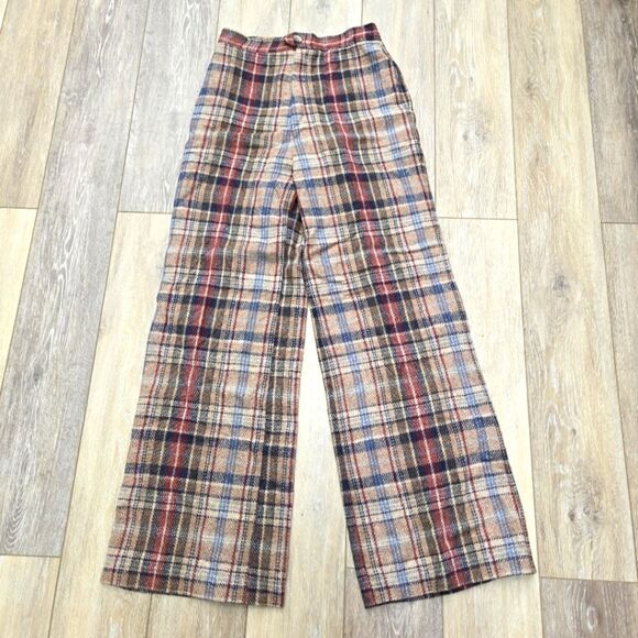 Garland brand Wool Blend Vintage Plaid Pants Wide Leg High Waist Earthy Small - Picture 1 of 13